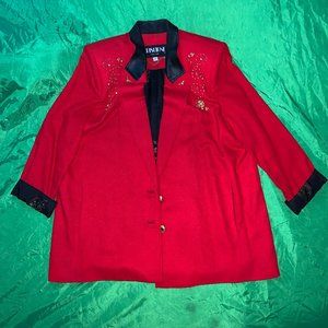 Red ISHIN Women's Blazer with Black Accents
